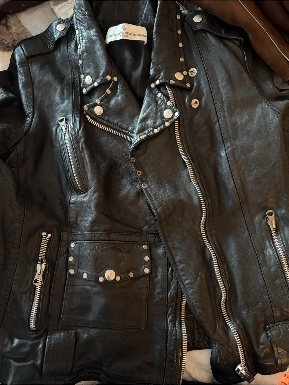 Golden Goose Black Leather Biker Jacket with Silver Hardware - Picture 1 of 13